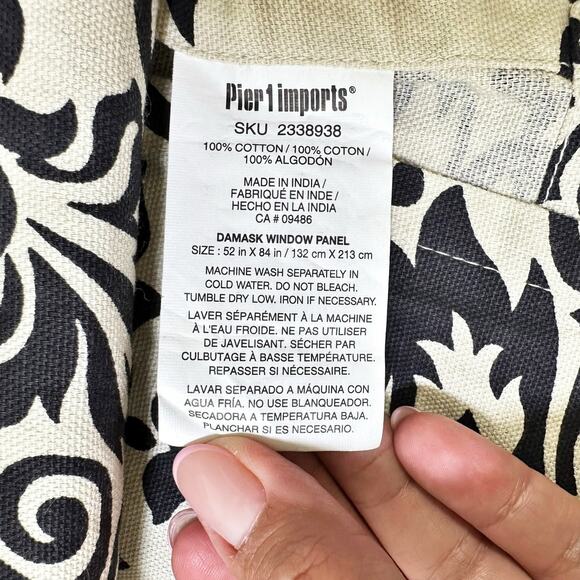 Pier 1 Damask Curtain Panels Set of 2 Black Beige Drapes 52"x84" - Picture 4 of 5
